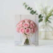Pink Rose Bouquet Pearl Lace Romantic ポストカード (スタンド正面)