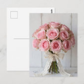 Pink Rose Bouquet Pearl Lace Romantic ポストカード (正面/裏面)