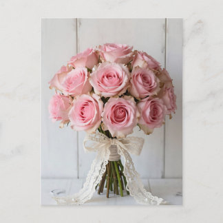Pink Rose Bouquet Pearl Lace Romantic ポストカード