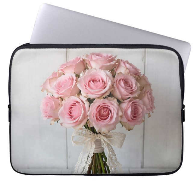 Pink Rose Bouquet Pearl Lace Romantic ラップトップスリーブ (正面)