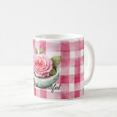  Pink Rose Candle Plaid  コーヒーマグカップ (正面右)