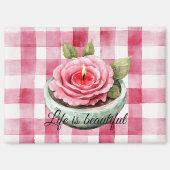  Pink Rose Candle Plaid  マグネット (正面)