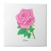 Pink Rose Ceramic Tile With Text タイル (正面)