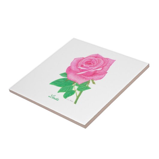 Pink Rose Ceramic Tile With Text タイル (側面)