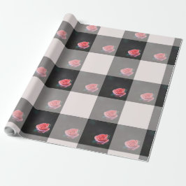 Pink rose checkered pattern ラッピングペーパー