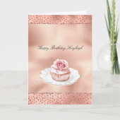 Pink Rose Cupcake Gold Glam Glitter Birthday   カード (正面)