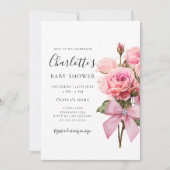 Pink Rose Diamond Bow Girl Baby Shower Invitation 招待状 (正面)