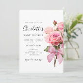 Pink Rose Diamond Bow Girl Baby Shower Invitation 招待状 (スタンド正面)