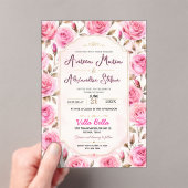 Pink Rose Elegant Floral Romantic Blush Rose アクリル招待状 (インサイチュ (ポータブル))