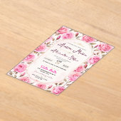 Pink Rose Elegant Floral Romantic Blush Rose アクリル招待状 (レイダウン)