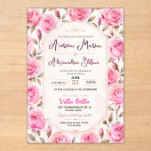 Pink Rose Elegant Floral Romantic Blush Rose アクリル招待状 (正面)