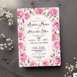 Pink Rose Elegant Floral Romantic Blush Rose アクリル招待状