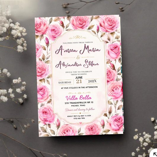 Pink Rose Elegant Floral Romantic Blush Rose アクリル招待状