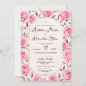 Pink Rose Elegant Floral Romantic Blush Rose 招待状 (正面)