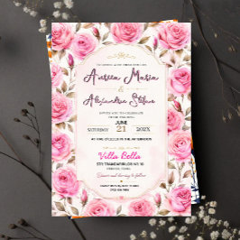 Pink Rose Elegant Floral Romantic Blush Rose 招待状