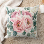 Pink Rose & Eucalyptus Pillow クッション (ブランケット)
