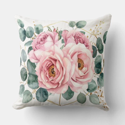 Pink Rose & Eucalyptus Pillow クッション (正面)