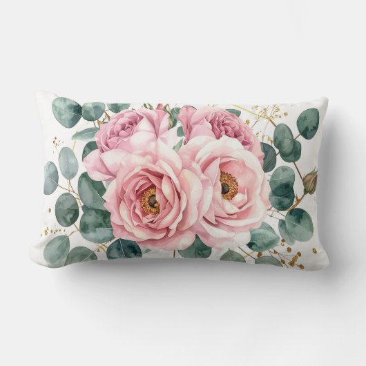 Pink Rose & Eucalyptus Pillow ランバークッション (正面)