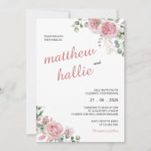 Pink Rose Eucalyptus Watercolor Wedding Invitation 招待状 (正面)