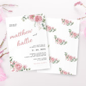 Pink Rose Eucalyptus Watercolor Wedding Invitation 招待状