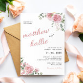 Pink Rose Eucalyptus Watercolor Wedding Invitation 招待状
