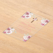 Pink rose first communion invitation in spanish  アクリル招待状 (レイダウン)