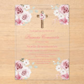 Pink rose first communion invitation in spanish  アクリル招待状 (正面)