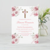 Pink rose first communion invitation in spanish  招待状 (スタンド正面)