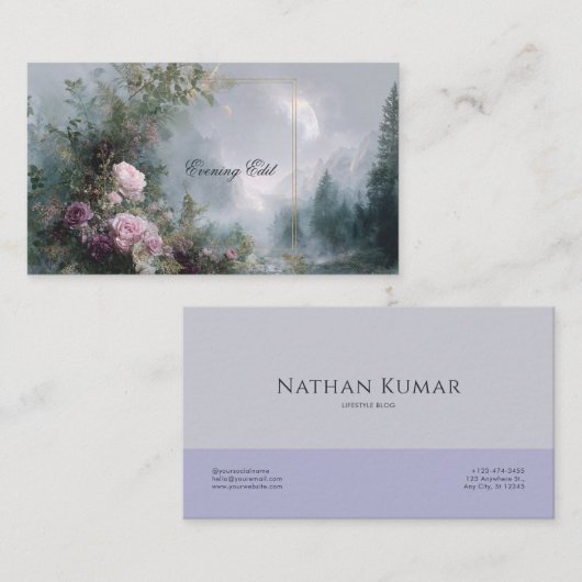 Pink Rose Floral and Celestial Misty Mountain 名刺 (正面/裏面)