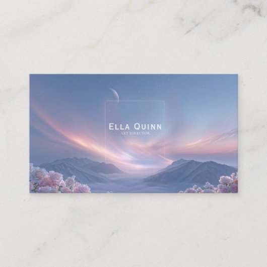 Pink Rose Floral and Celestial Twilight Mountain 名刺 (正面)