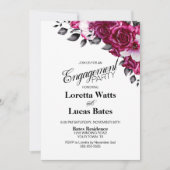 Pink Rose Floral Engagement Party 招待状 (正面)