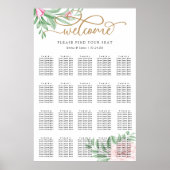Pink Rose Floral Eucalyptus Wedding Seating Chart ポスター (正面)