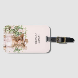 Pink Rose Floral Fence Cowgirl ラゲッジタグ