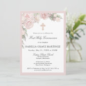 Pink Rose Floral First Communion Invitation 招待状 (スタンド正面)