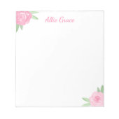 Pink Rose Floral Notepad - Personalized Name ノートパッド (正面)