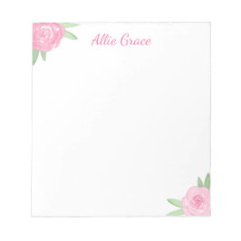Pink Rose Floral Notepad - Personalized Name ノートパッド