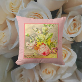 Pink Rose Floral Still Life Vintage Watercolor クッション