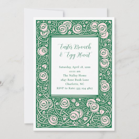 Pink Rose Flower Easter Brunch Invitation 招待状 (正面)