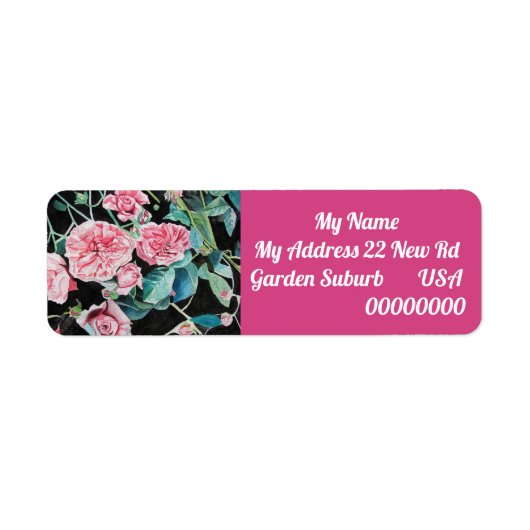Pink Rose Flower Floral Return Address Labels ラベル (正面)