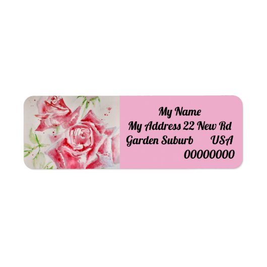 Pink Rose Flower Floral Return Address Labels ラベル (正面)