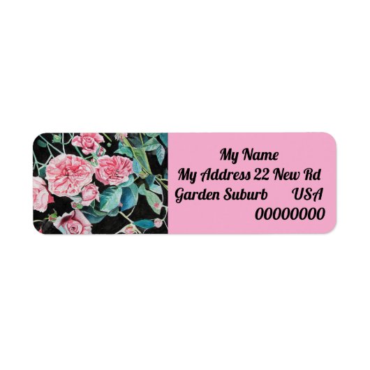 Pink Rose Flower Floral Return Address Labels ラベル (正面)