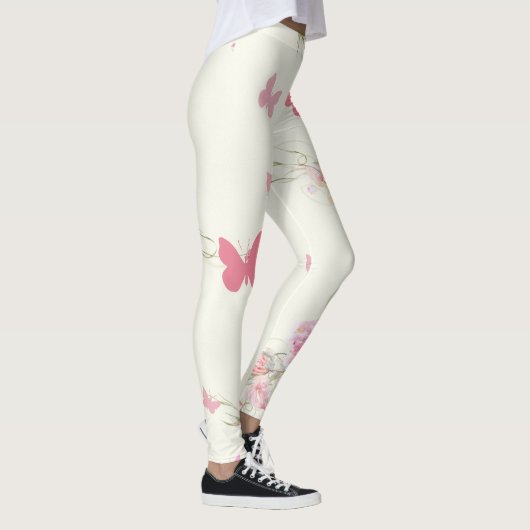Pink, Rose Flowers and Butterflies レギンス (右)