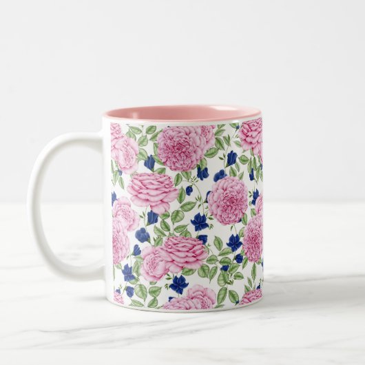 Pink Rose Flowers Pattern ツートーンマグカップ (左)