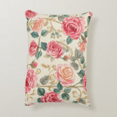 Pink Rose Flowers Pattern, Beautiful, Elegant アクセントクッション (裏面(縦))