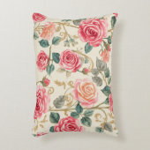 Pink Rose Flowers Pattern, Beautiful, Elegant アクセントクッション (正面(垂直))