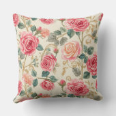 Pink Rose Flowers Pattern, Beautiful, Elegant クッション (裏面)