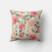 Pink Rose Flowers Pattern, Beautiful, Elegant クッション (裏面)