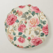 Pink Rose Flowers Pattern, Beautiful, Elegant ラウンドクッション (裏面)