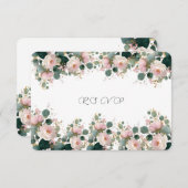 Pink Rose Garden Eucalyptus Wedding 出欠カード (正面/裏面)