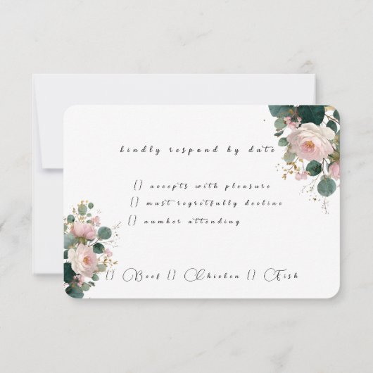 Pink Rose Garden Eucalyptus Wedding 出欠カード (裏面)